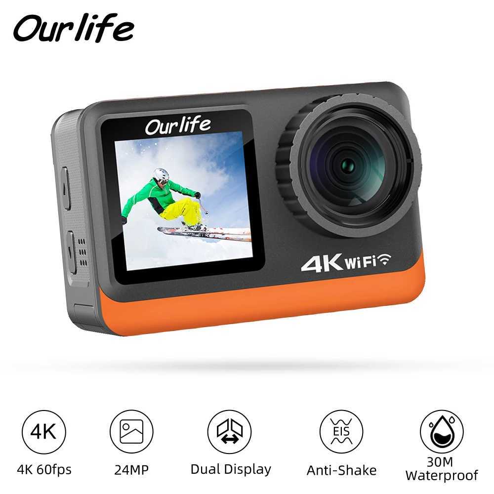 Ourlife 4K60FPS Action Camera 20 Touch IPS Screen 24MP Wi-Fi 170D EIS 30M Waterproof Helmet Webcam 4X Zoom Optional 6 FiltersL260525-image-1107555074