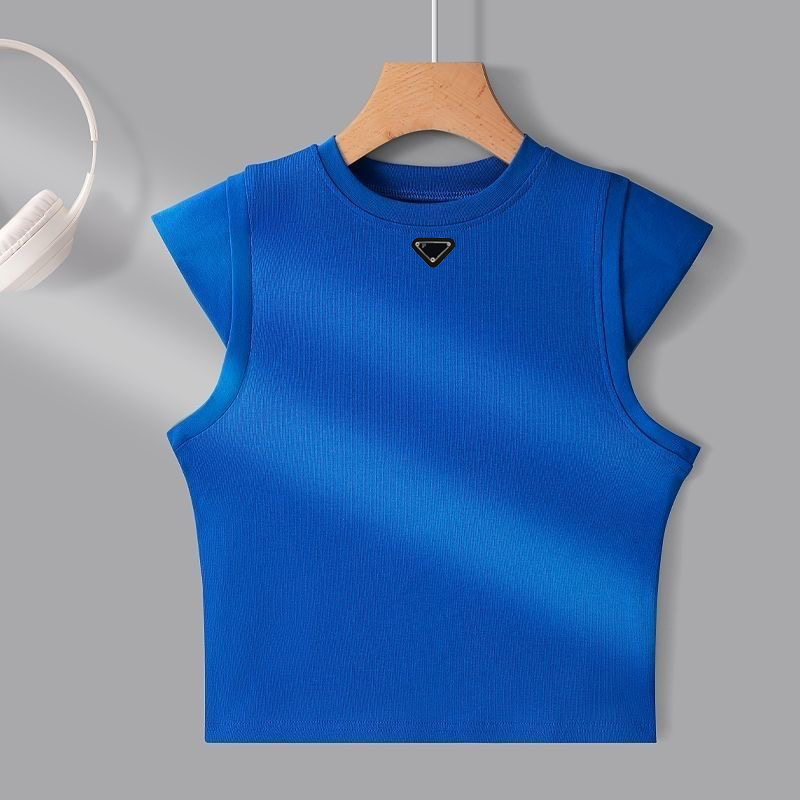 T-Shirt d'été en coton pour femmes, petites manches volantes, gilet court et Slim avec couleur unie, intérieur polyvalent, Fitness, aérobic, Yoga