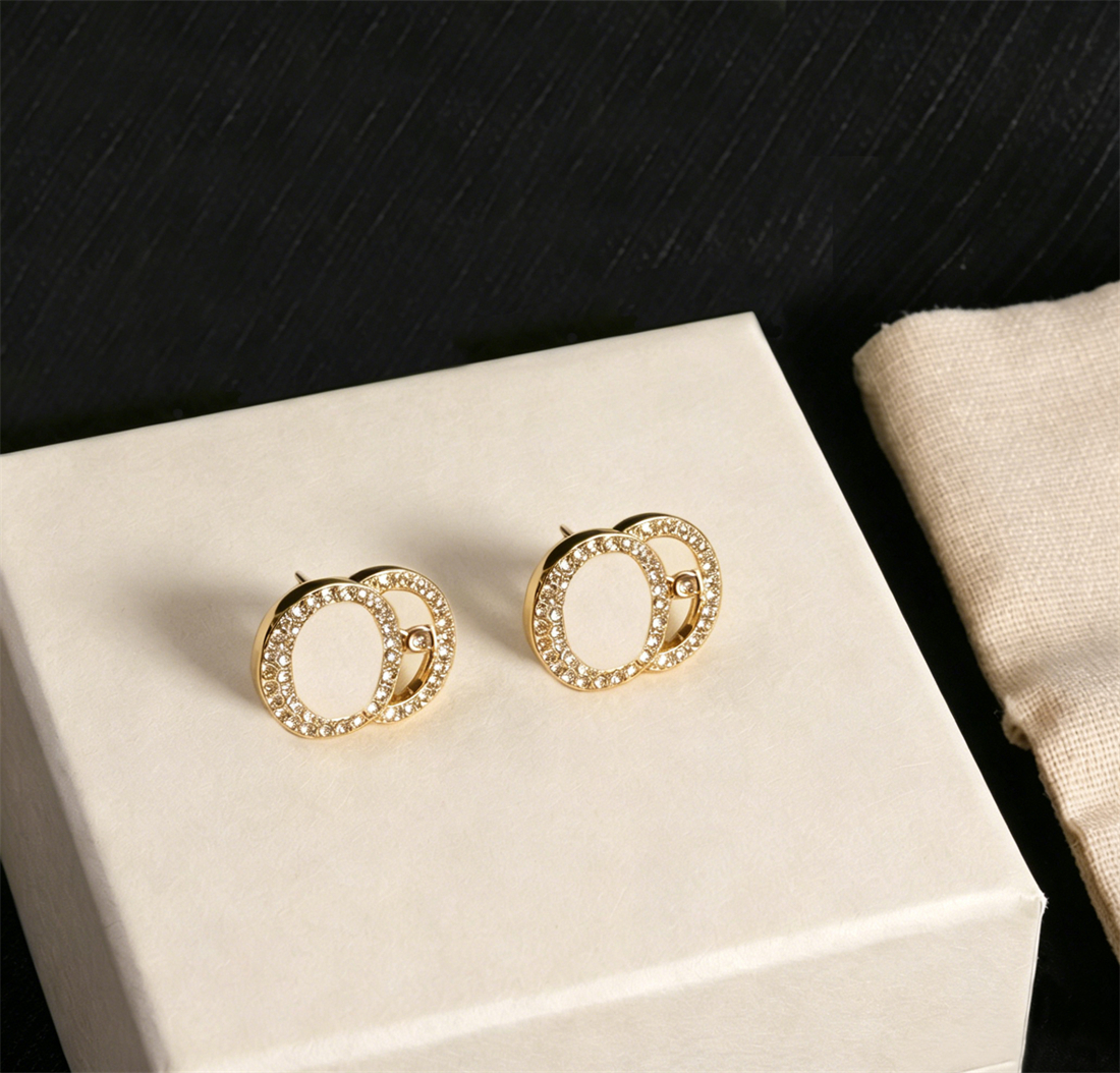 ZNK25 Sparkling Crystal Double Hoop Stud Earrings Tone Earrings High Quality Fashion Earrings for Party Dating Ear Elegant Jewelry Trendy Accessorie