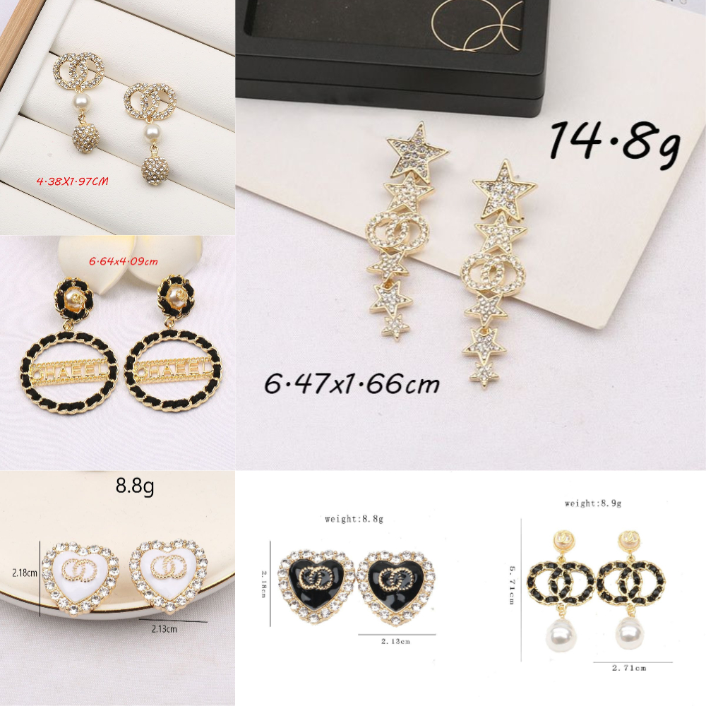 Gold Silver C- Letter Earrings Ear Stud Dangle Hoop Earrings Geometric Famous Women Long Eardrop Crystal Rhinestone Pearl Chain Earring Wedding Jewe