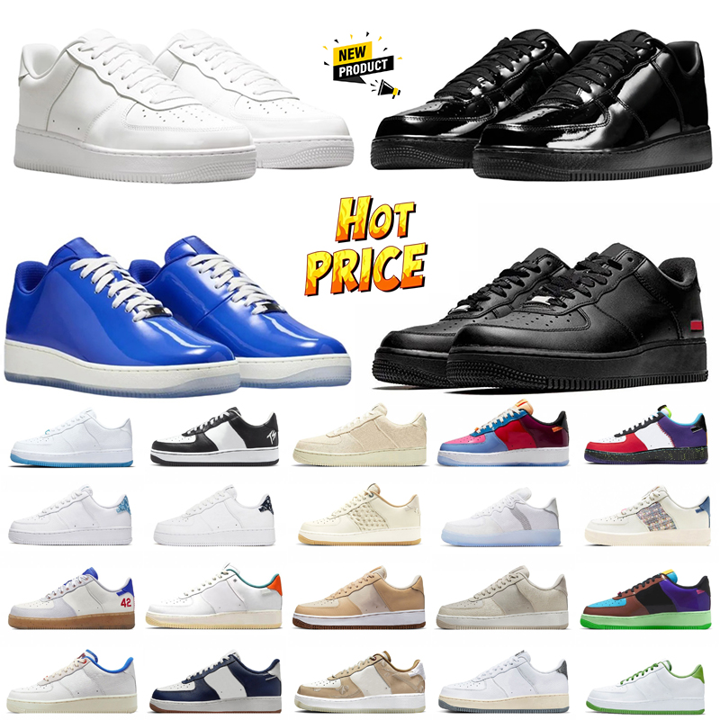 1 07 Low designer Running Shoes Triple White black Patent Leather Concrete Boys Casual Sneakers Trainers Outdoor Shoes chaussures schoenen 36-45-image-974221042