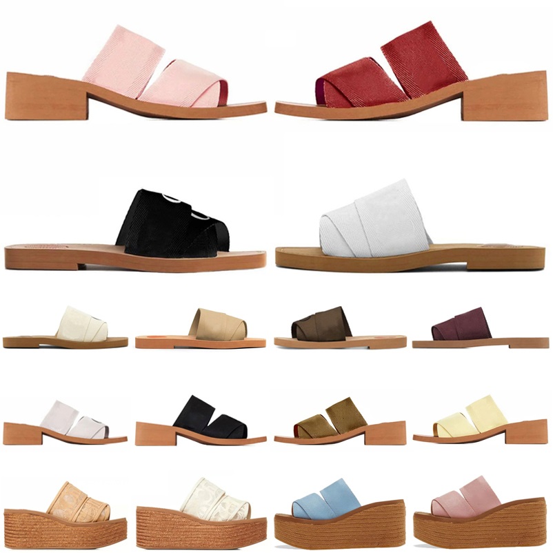 Woody Designer Slippers Womens sandals lettering canvas rubber black white pink soft sail Women mules flat sandal fashion Indoor outdoor summer beac