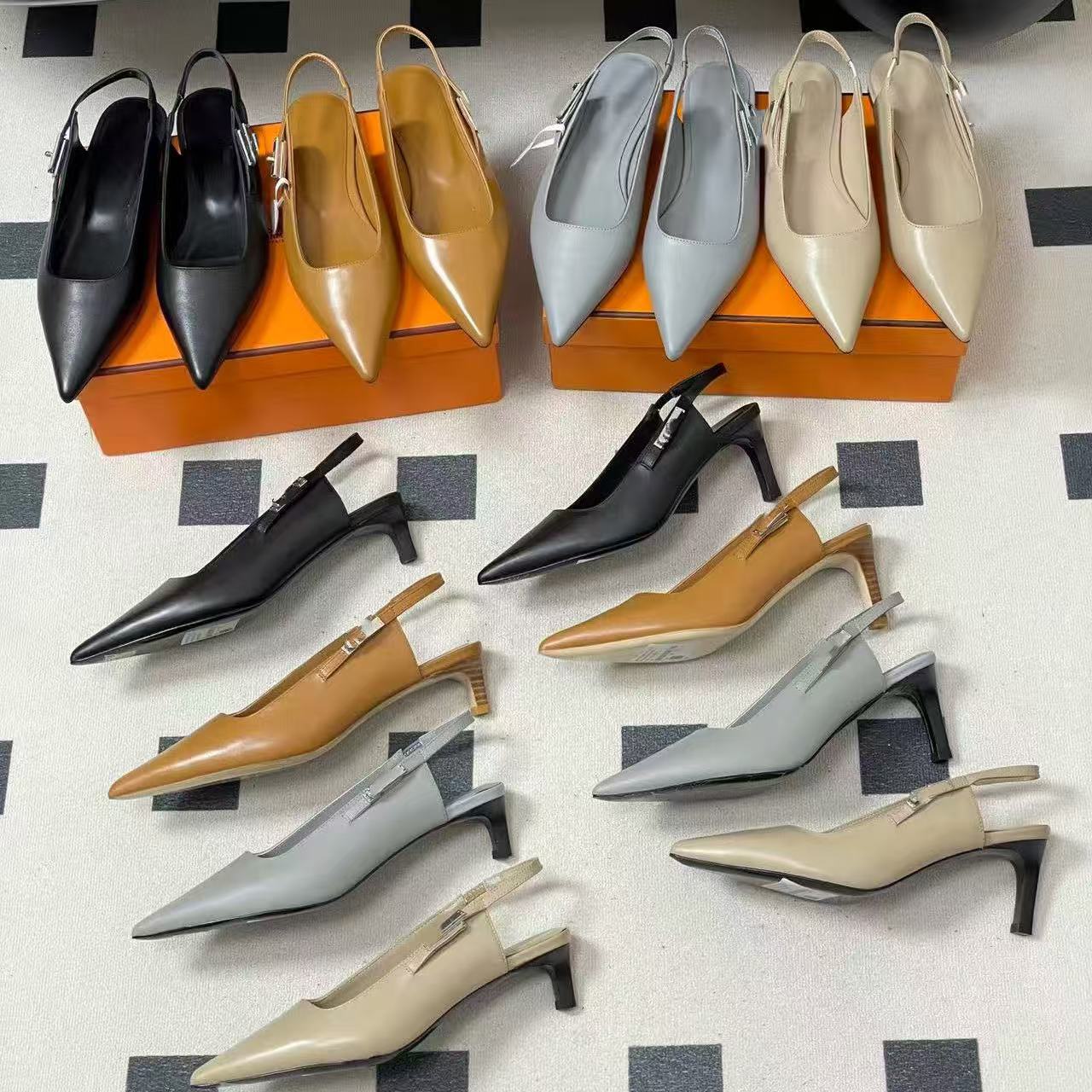 Top quality simple real Leather High-heeled sandals Pointed-toe High heels Dress shoes pumps Real leather Luxury designer shoes Office Evening shoes