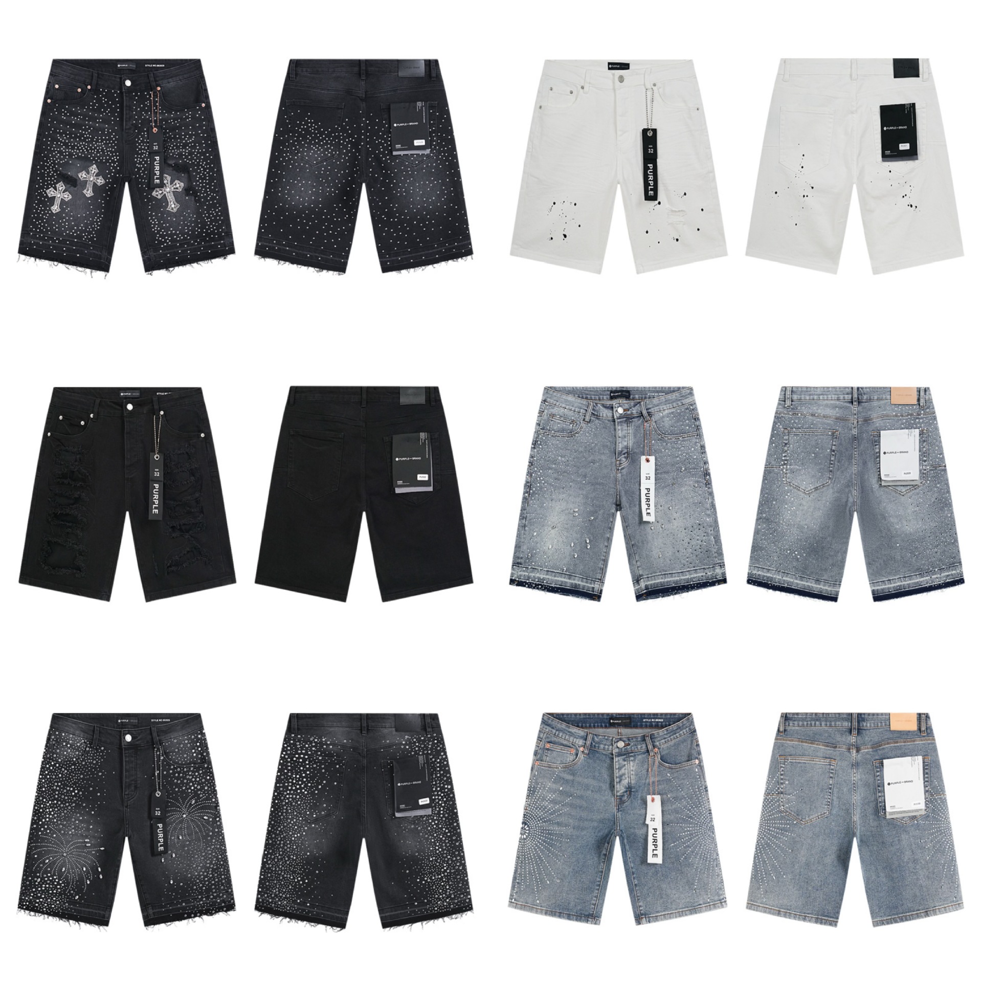 Men Purple Jeans Shorts Baggy High Street Casual Loose Fit Summer Denim Short Pants Unisex Retro Washed Embroidery Hip Hop Streetwear-image-952917490