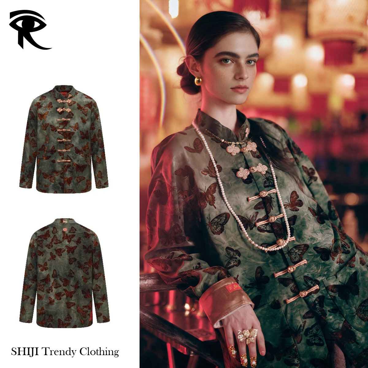 2025 Fall Winter New Chinese Style Jade Butterfly Tie-dye 3D Flocking Print Handmade Frog Buttons Tang Suit Trendy Jacket Original Top Designer Jack