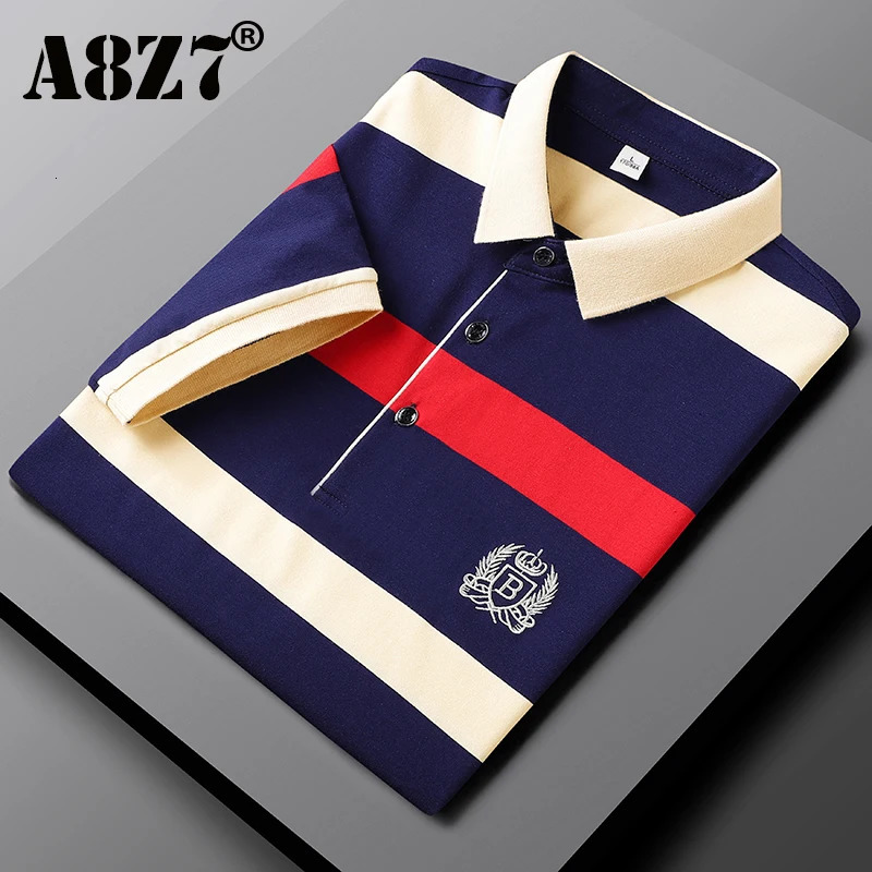 Summer Men Classic Striped Polo Mens Cotton ShortSleeved Embroidered Business Casual Shirt Male Drop 260506