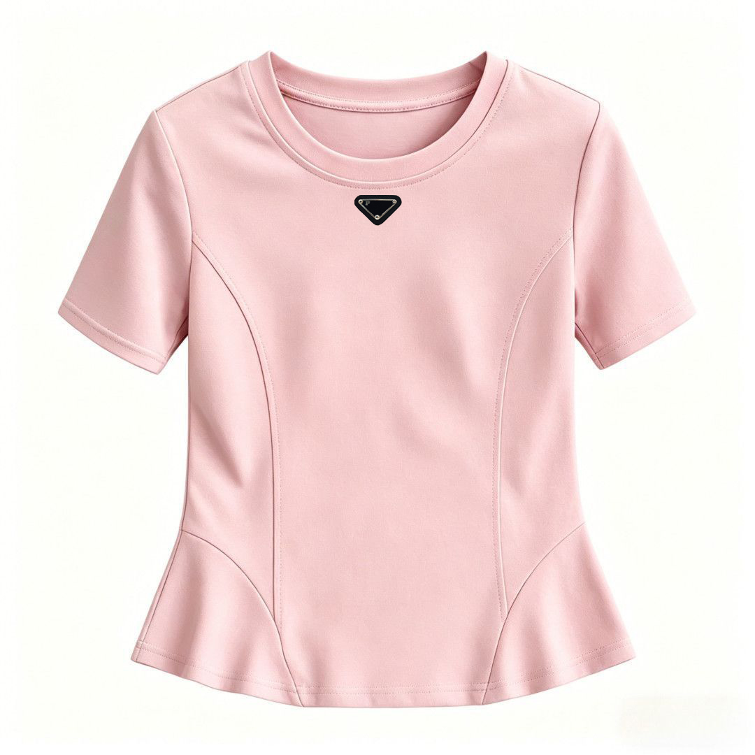T-Shirt femme été épaule manches courtes T-shirt col rond mince nouveau Design à volants mince haut de banlieue femmes hauts t-shirts