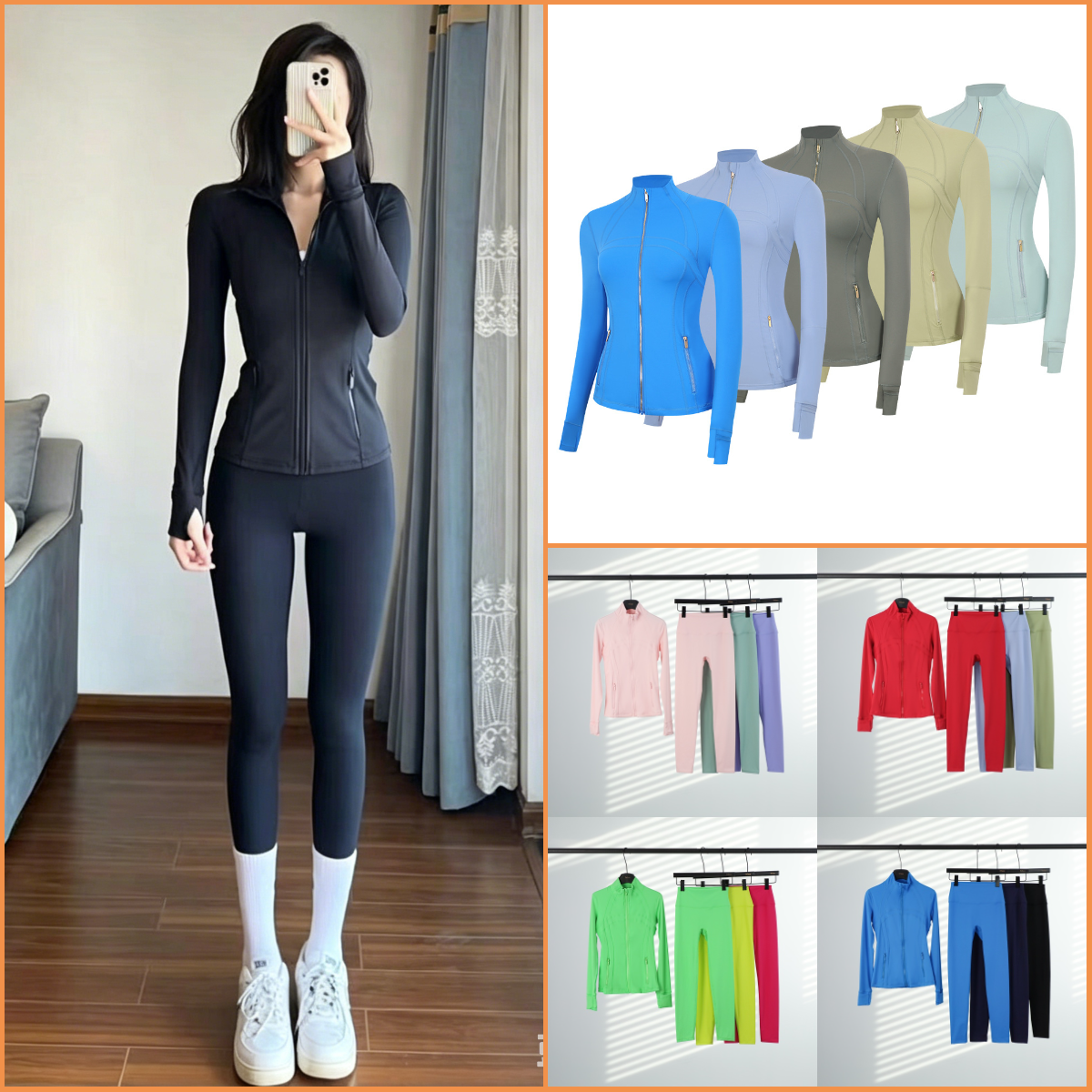 Stretchy Tight Yoga Tracksuit Women Stand Collar Long Sleeve Jacket Nine-Minute Pants Gym Workout Running Sport Set 2 piece set women designer dance