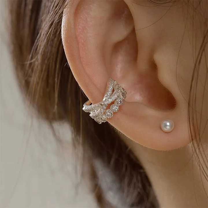 1pc Ear Cuff No Piercing Conch Ear Bone Earring New Kpop Style Silver Color Micro Inlaid Zircon Cross Ear Clip Cartilage Jewelry Q260525
