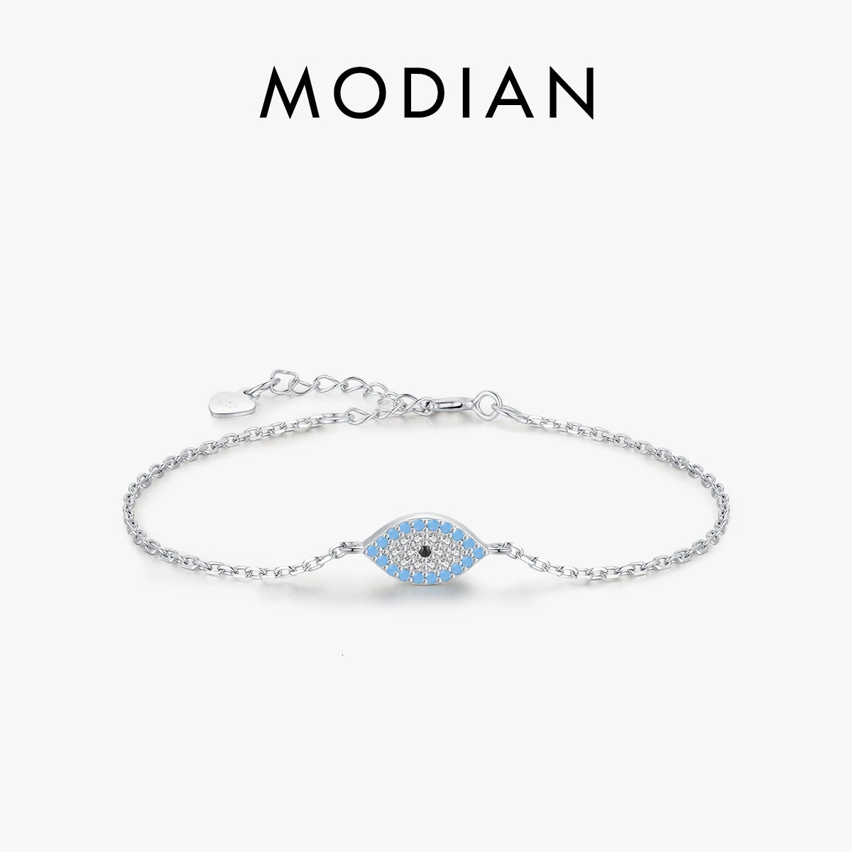 MODIAN Pure 925 Sterling Silver Fashion Natural Turquoise Blue Eyes Bracelet Chain Link For Women Pave Setting CZ Fine Jewelry 260525BJ