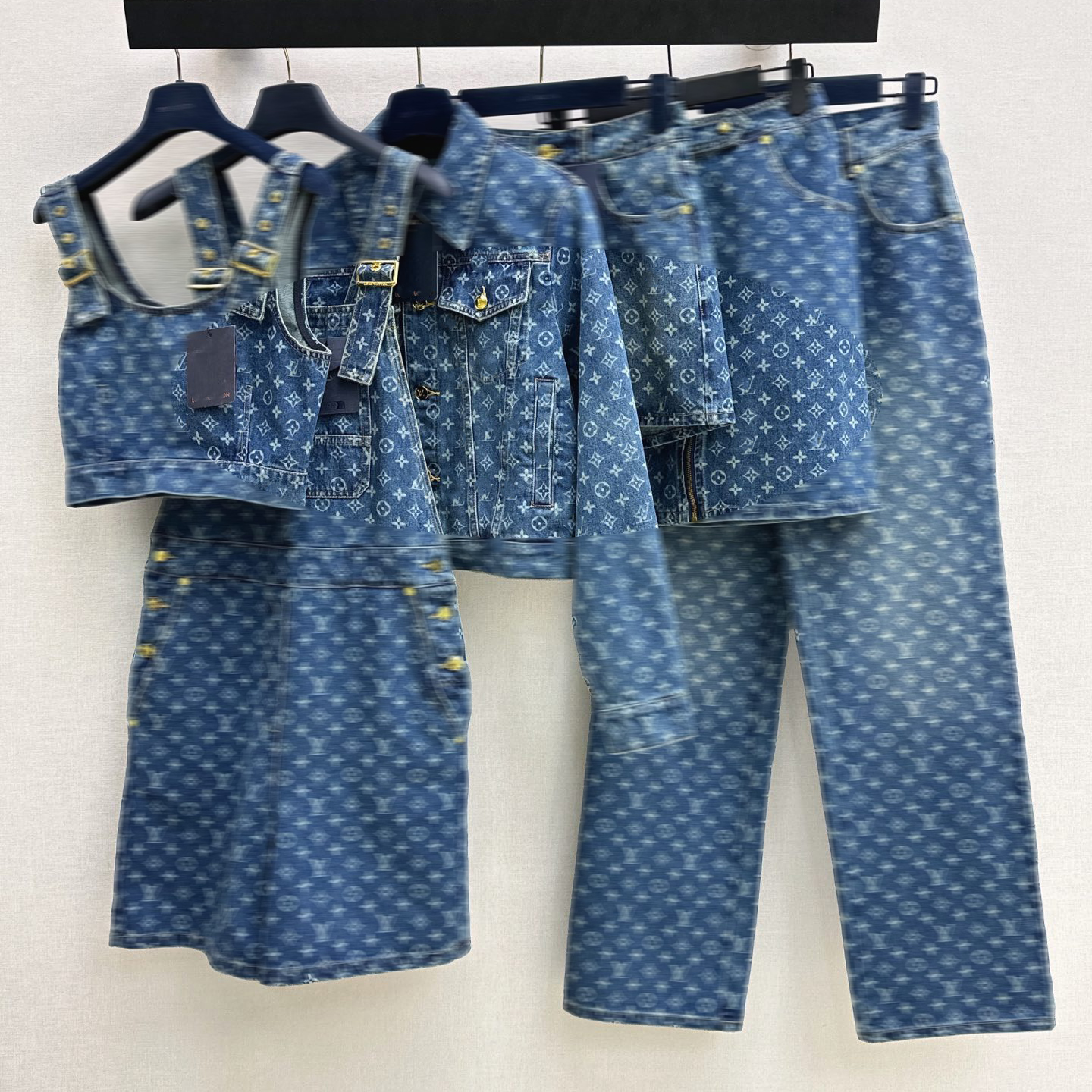 Designer Spring Summer New Monogram Series Crop Top/Jacket/Skirt/Wide Leg Pants Casual Retro Denim Pieces