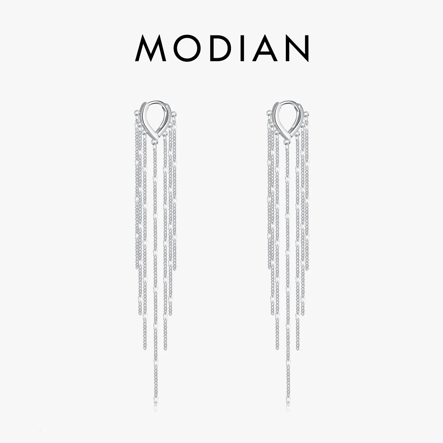 MODIAN 925 Sterling Silver Sparkling Long Tassel Hoop Earrings Trendy Party y Buckle Earrings For Women Fine Jewelry Gifts 260525BJ