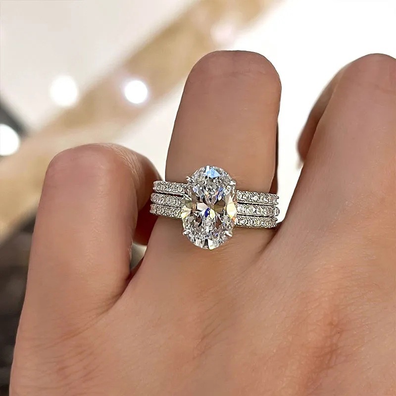 Luxury Three-Piece Ring Set, Geometric Jewelry For Wedding Engagement, Light Luxury Ring Fashionable And Ultra-Shiny Hot-Selling Rings