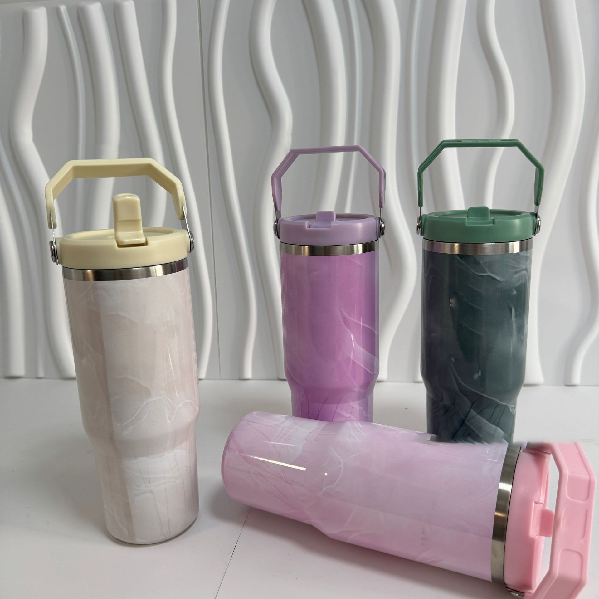 30oz Portable Double Drink Cover Insulated Stainless Steel Coffee Cup Tumbler Sporty Outdoor Style Flip Straw Leakproof Travel Tumbler Cup