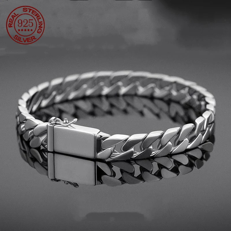 100 S925 Sterling Silver Bracelet 7MM 8MM 10MM Punk Argent 925 Silver Jewelry Never Fade Men Jewelry Gifts Past Test 260525BJ