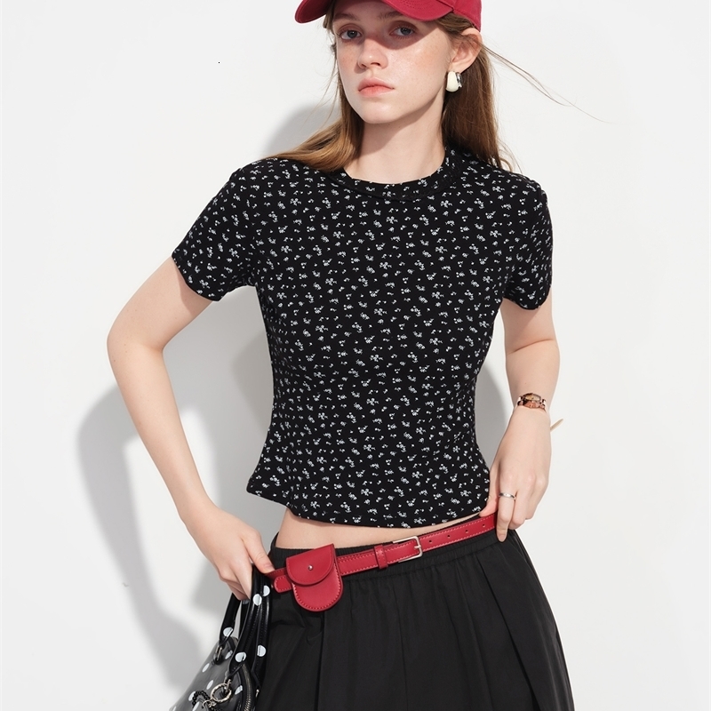 FSLE Simple and Versatile Slim Fit Pique Knit Short-sleeved T-Shirt for Women Spring 2026 Arrival Cotton Slim Fit T-shirts 260518BJ