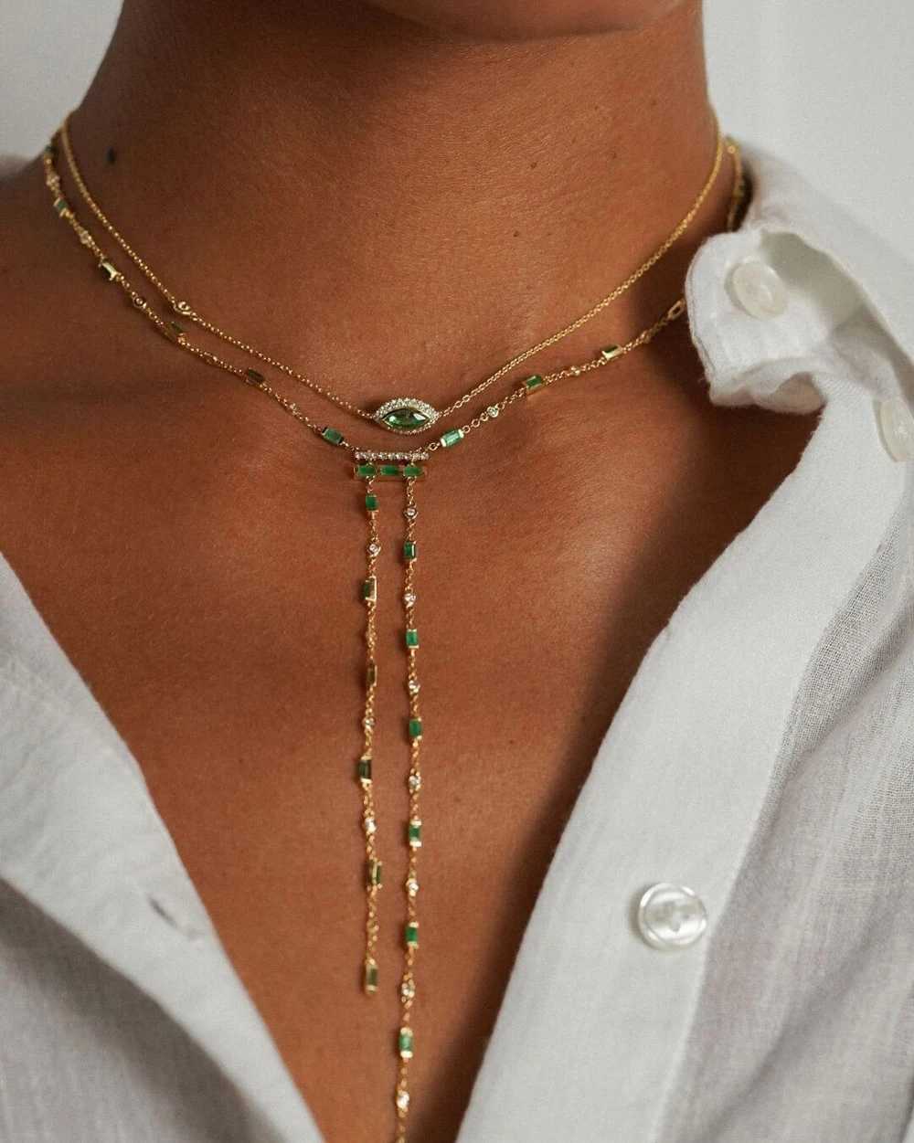 2026 Hot Sales Pink Green Cubic Zirconia Y Lariat Necklace Straight Pull Station Chain Sexy Womens Jewelry L260526
