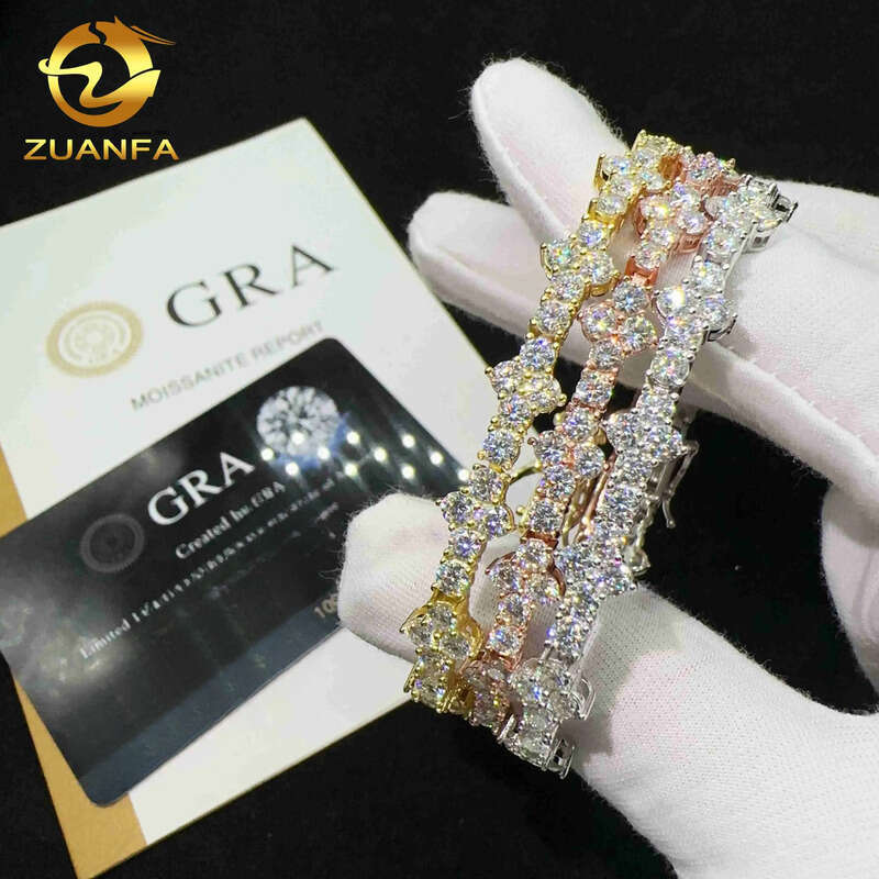 Hot Selling Sterling Silver 925 Lab Diamond Iced Out Vvs Moissanite Hip Hop Jewelry Tennis Chain Bracelet