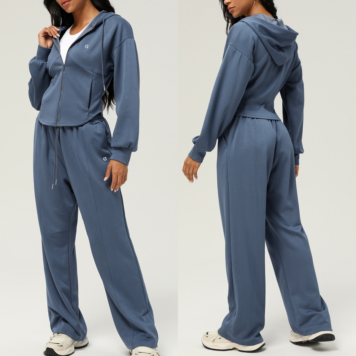A930 Femmes 3D argent automne hiver Yoga ensemble pantalon de survêtement décontracté et sweat à capuche ample pour la course en plein air veste