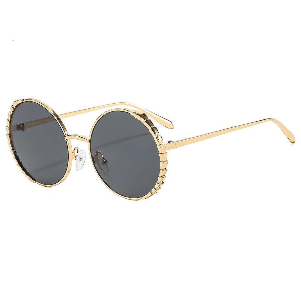 Metal Large Round Frame Sunglasses Women, European American Ins High-End Street Style Suitable For Vacation And Stylish Looks Laotie Laotie
