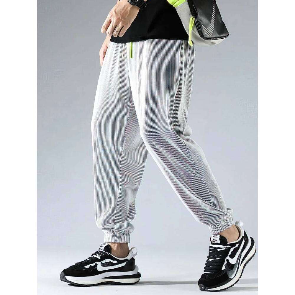 Pleated Ice silk Pants Men Thin Lightweight Jogger Sweatpants Male Summer Baggy Casual Trousers Outdoor Hiking Wide leg S260924ICJV