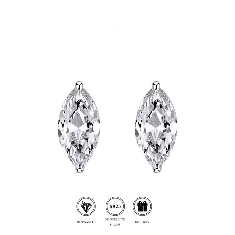 1 carat / 2 carat / 4 carat marquise cut moissanite earrings 925 silver womens light luxury simple individual elegant jewelry
