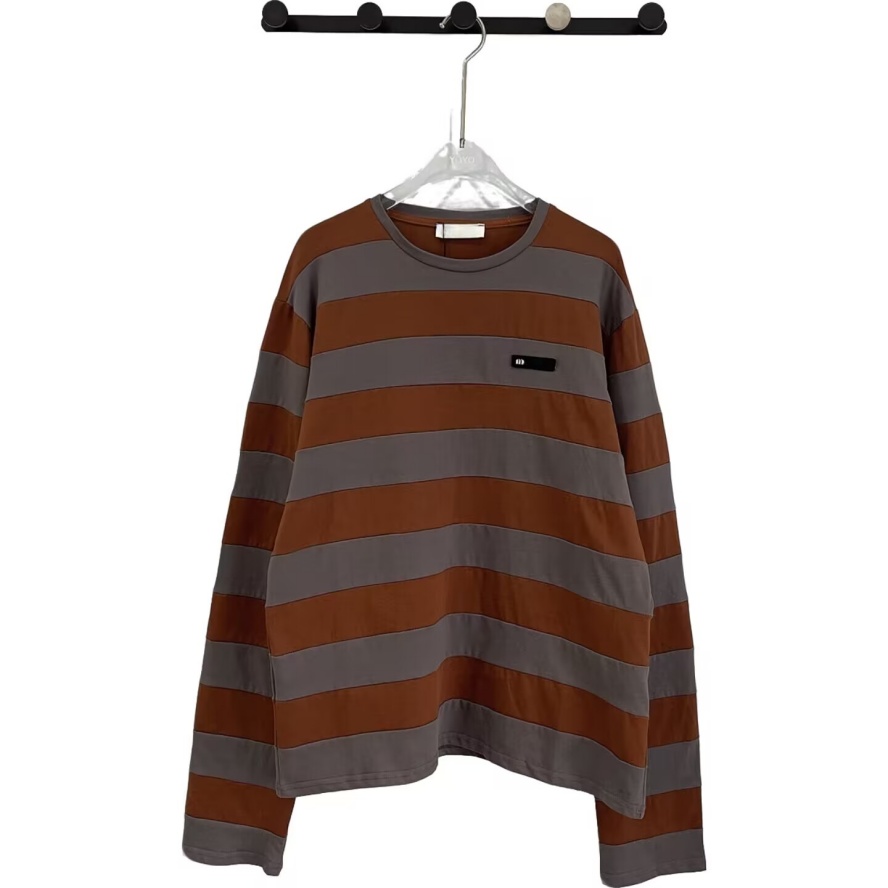 2026 Summer Spring New Collection Designer Long-Sleeved T-Shirt - Women's Letter Embroidered Striped Round-neck Long-Sleeved Loose T-Shirt Top
