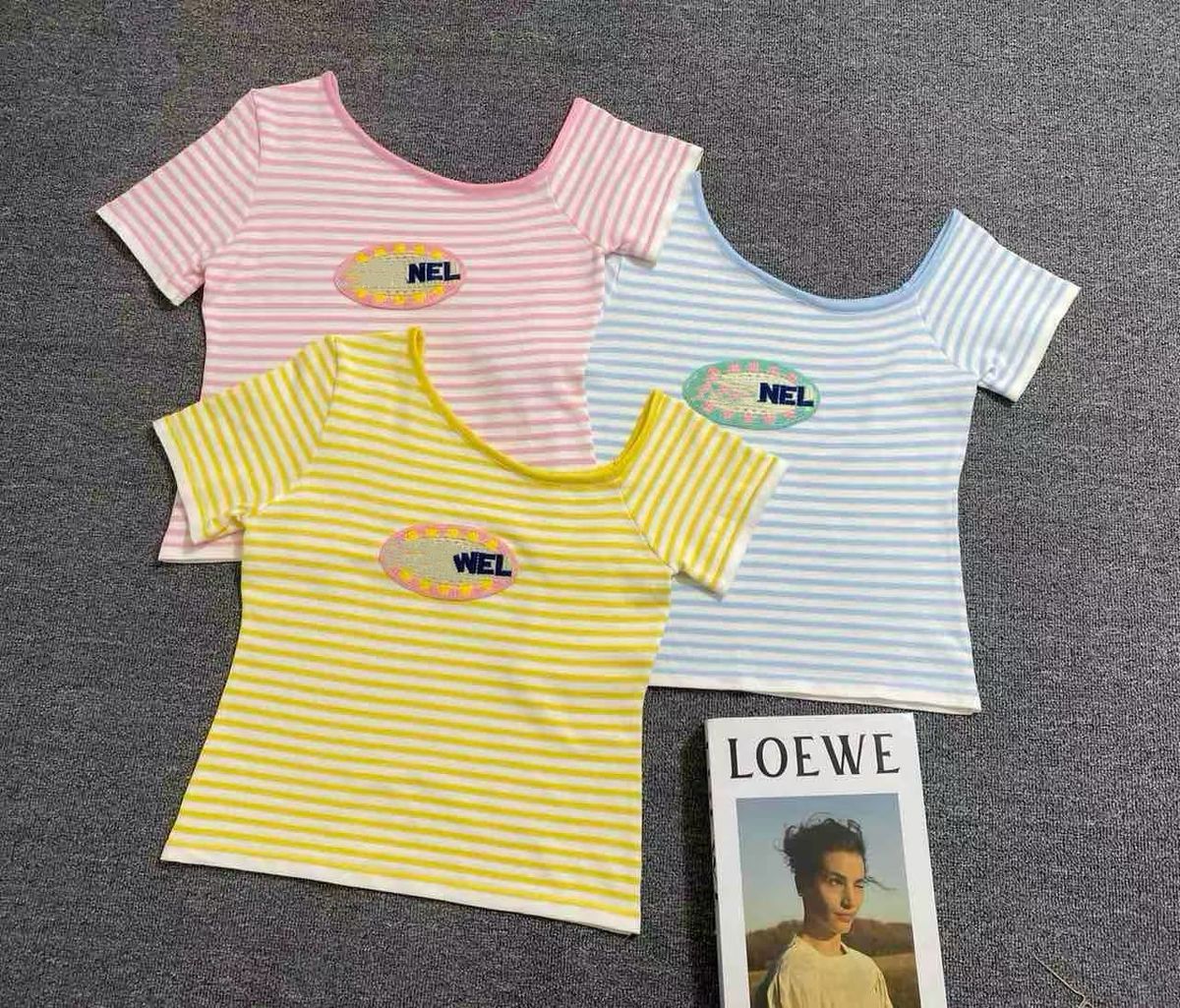Gebreide top van topdesigner voor dames, slim-fit top met geborduurd patroon, luxueus effen gebreid T-shirt met ronde hals voor dames, elastische tr