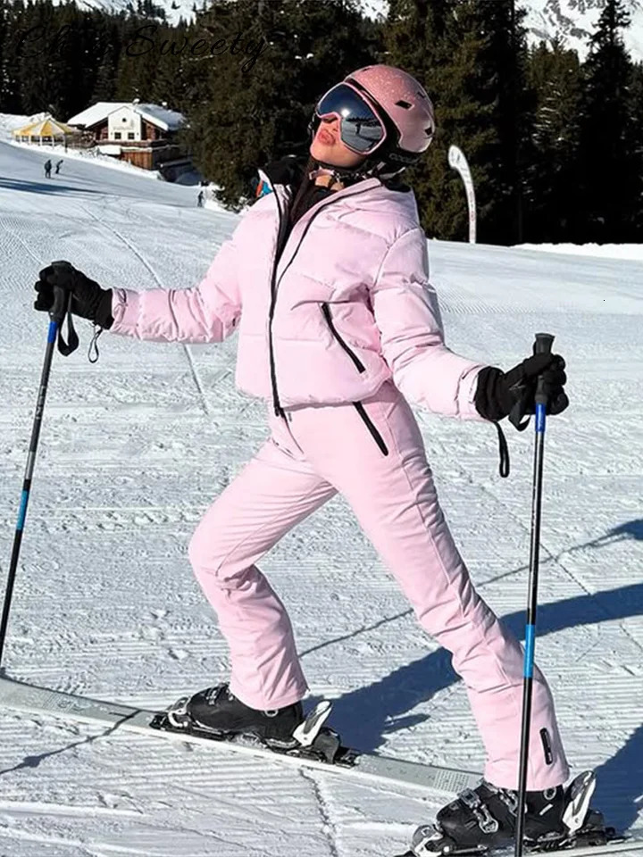 Warm Womens Skiwear Jumpsuit With Belt Stand Collar Full Sleeve Zipper Straight Thicken Jumpsuits Winter Lady Chic Clothes 260525BJ 8f