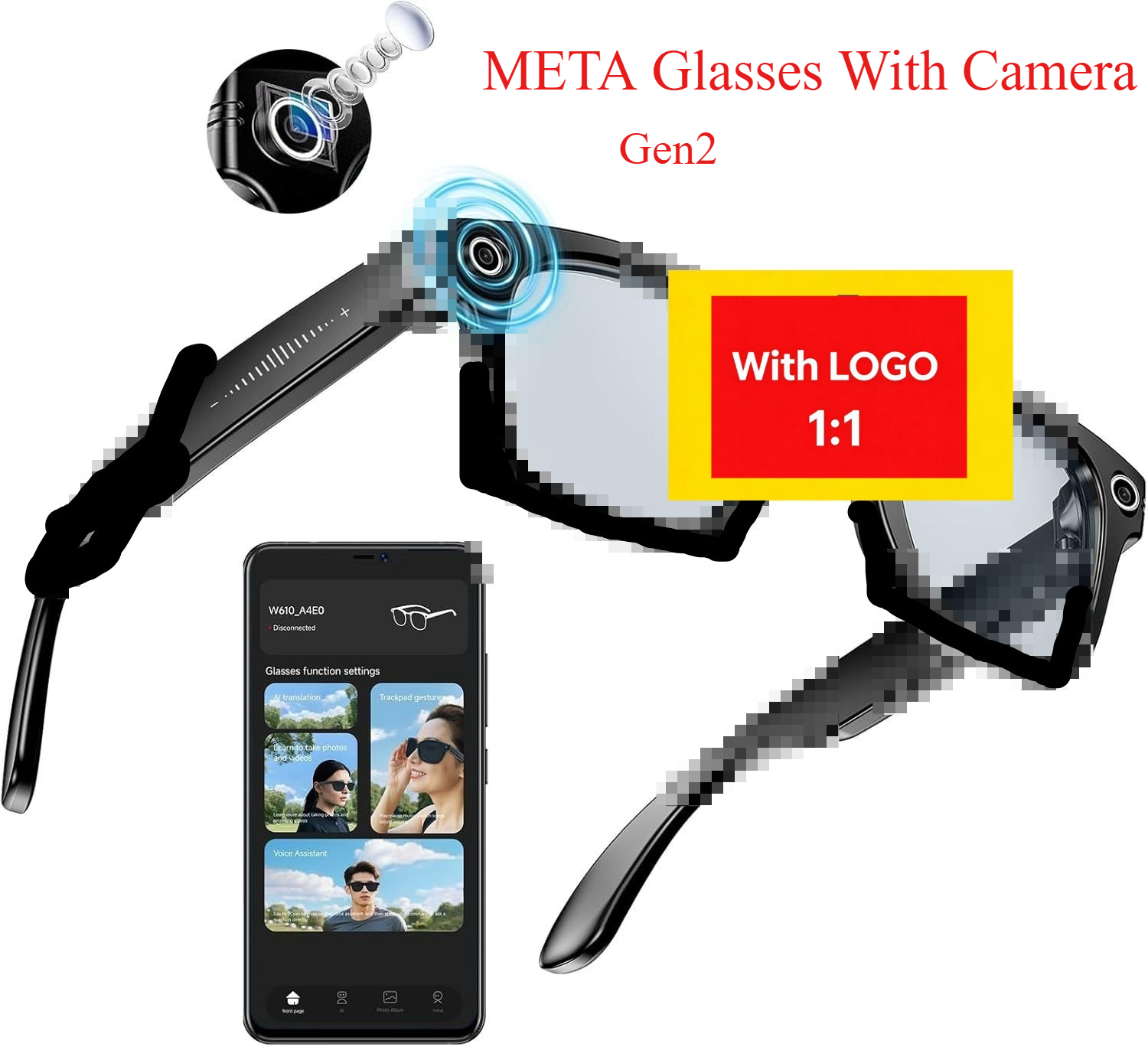 META AI Smart Glasses With Camera With R.B LOGO HD Camera BT Call Anti-Shake Camera Glasses with Video Recording Dual Mic, Simultaneous Interpret-image-1101584460