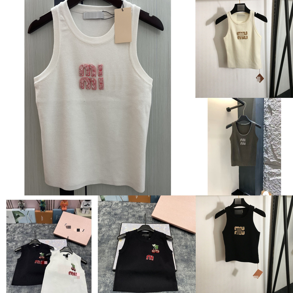 Muiemiu Clothing Women Vest Designer Tank Top Women Tops Party Sexy Halter Tee Party Fashion Crop Top MM Letter Diamond Embroidered Summer Miu Top T