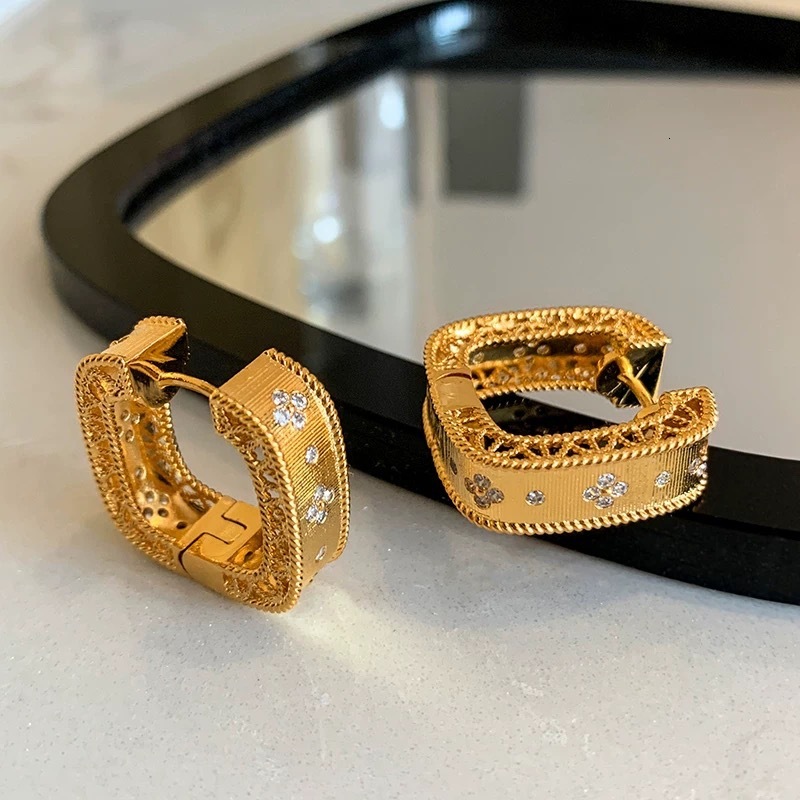 Earrings For Women Four Leaf Clover Gold Brushed Diamond Square Zirconia European And American Style High End Festival Jewelry