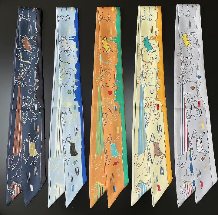 Designer Summer Fashio New Girls Silk Scarf Bag Ribbon Headband Womens Tie Short Hair Decoration 5x90cm