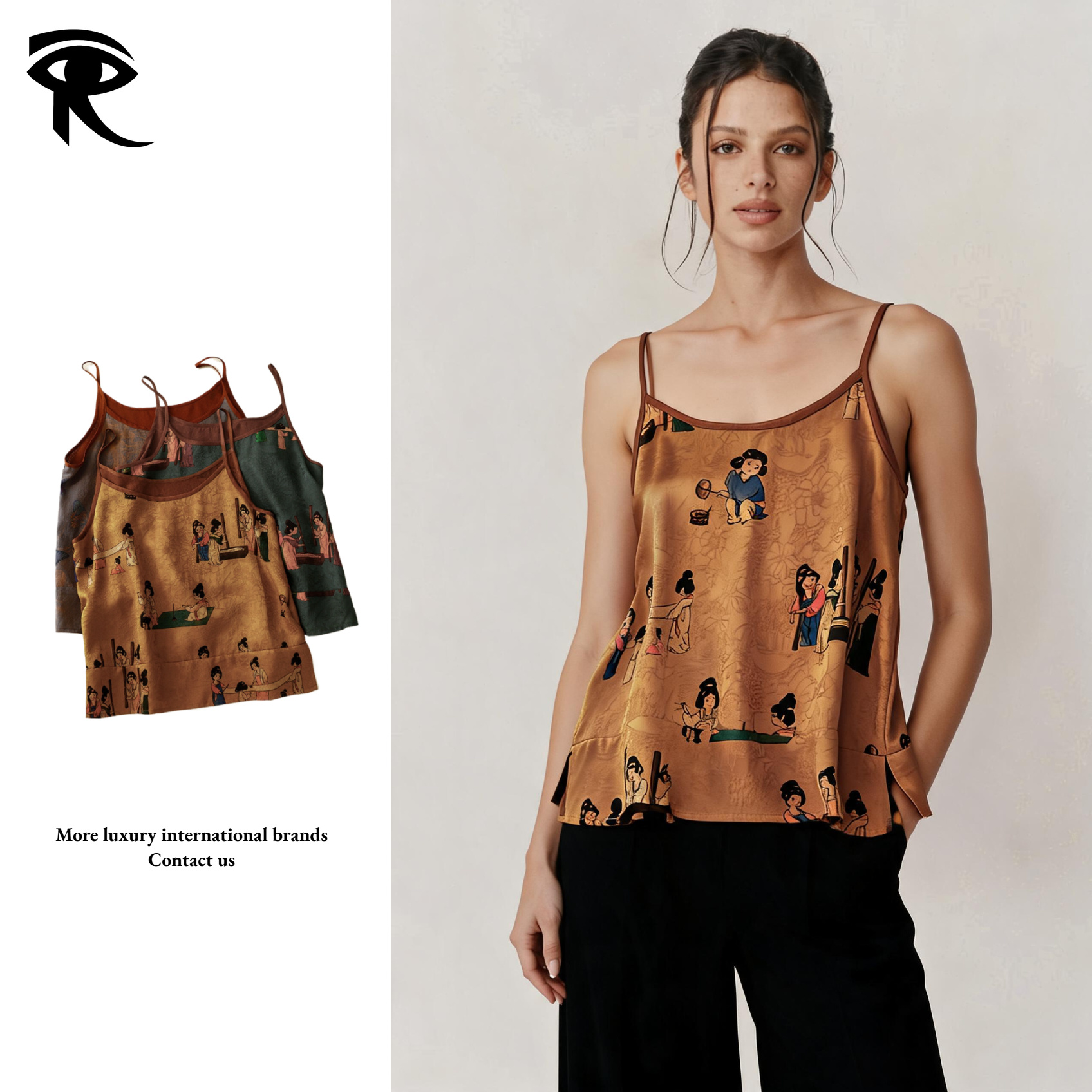 2026 Summer New Original Design Chinese Tang Palace Maid Double-sided Print Linen Tube Top Camisole Women Satin Jacquard Loose Sleeveless Tops Desig