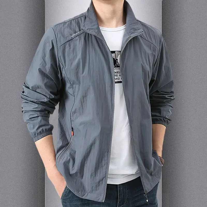 Summer Mens Lightweight Stand Collar Fishing Sun Protection Clothing Breathable Skin Shirt Thin Outerwear Anti-Uv Coat 260526BJ