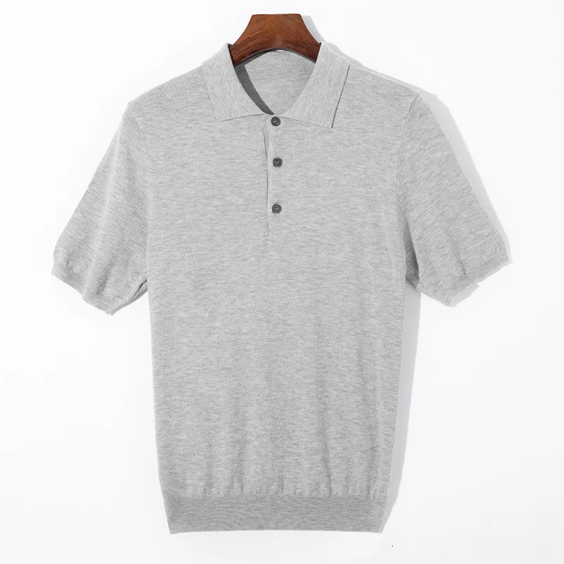 Summer Classic Men Knitwear Silk Wool Blend Sweater Pullover Polo Neck TShirt Short Sleeved Cool HighQuality Clothing Tops 260611
