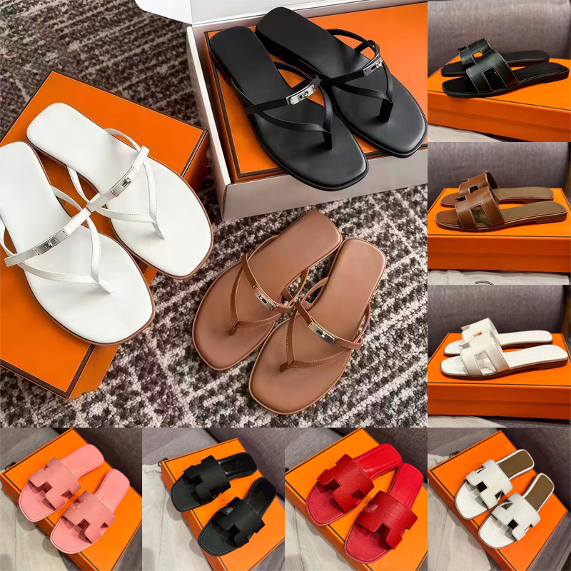Sandales de créateurs Miss Pantoufles Diapositives pour femmes Sandales plates Mode Cuir de veau Tongs Noir Blanc Marron Rouge Chambre à la maiso