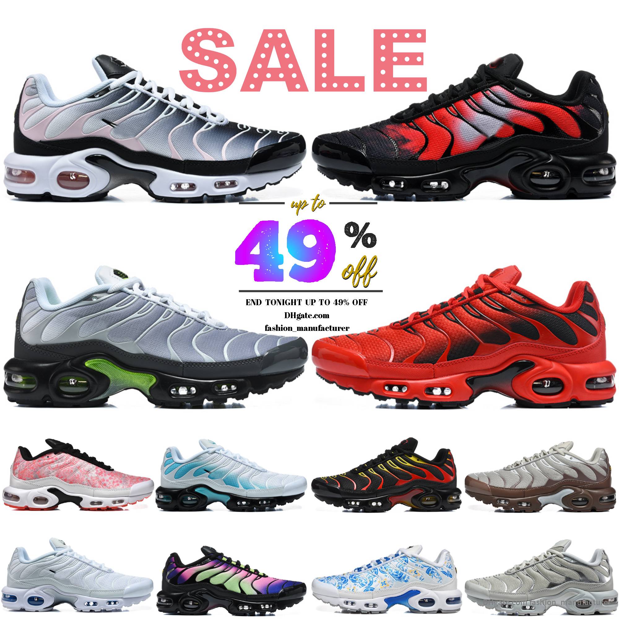 2026 Designer Mens Tn Running Shoes Chaussures Tns Plus Utility Neon Triple White Black Smoke Grey World Indigo Liquid Lime Sunrise Flairemax Gradie