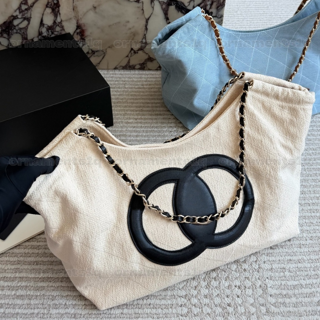 Women's Vintage Canvas Tote Bag, Large Capacity Quilted Shoulder Bag with Leather Interlocking Logo & Metal Chain Strap, Casual Hobo Handbag fo
