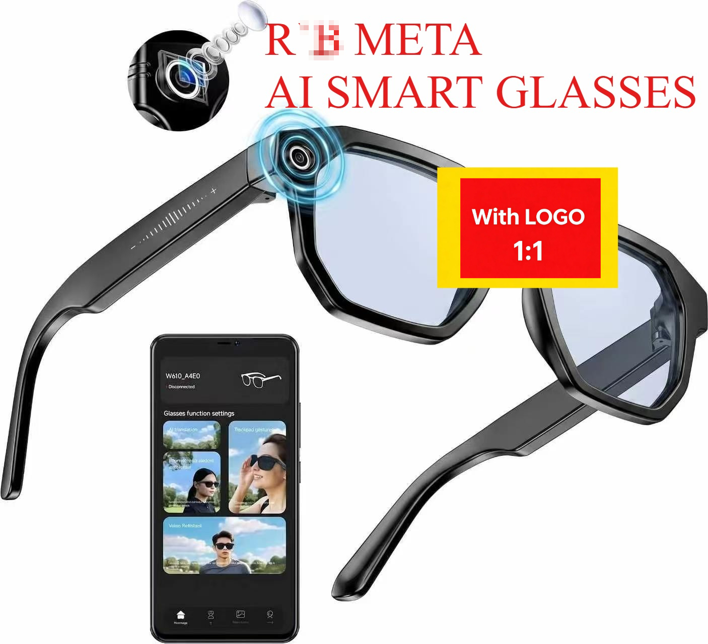 META AI Smart Glasses With Camera Gen2 With R.B LOGO Photochromic lenses BT Call, HD Camera Anti-Shake Glasses with Video Recording Dual Mic, Sim-image-1103868072