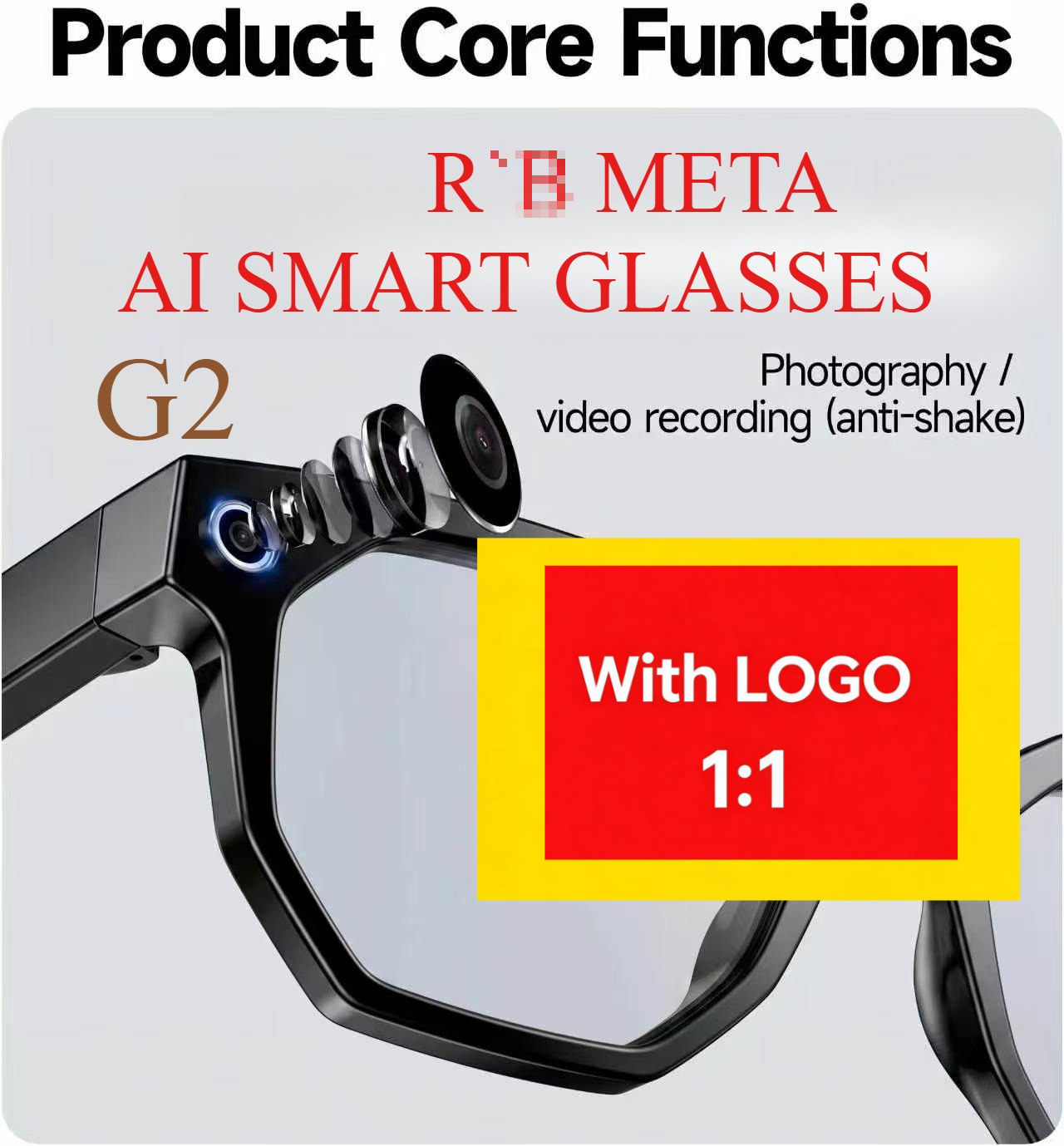 META AI Smart Glasses With Camera Gen2 With R.B LOGO HD Camera Photograph Control Voice Recording Translation Bluetooth Call Sports Waterproof An-image-1103868099