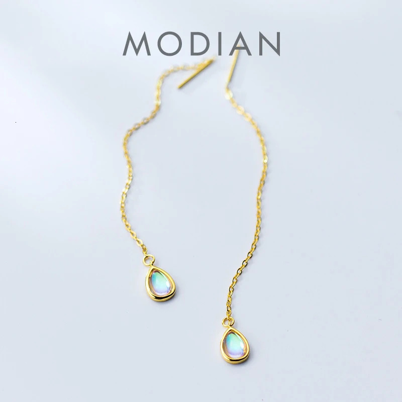 Modian Genuine 925 Sterling Silver Water Drop Dangle Earrings for Women Charm Gold Color Rainbow Opal Fashion Jewelry Bijoux 260525BJ