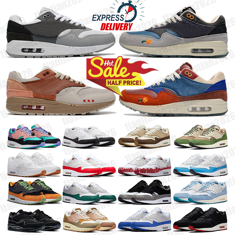 2026 Desianer OG 1 Chaussures de course Top Hommes Femmes 87 Baskets Big Head Origins chlorophyl Patta Noir Blanc Barogue Marron Coussin Dust Wol
