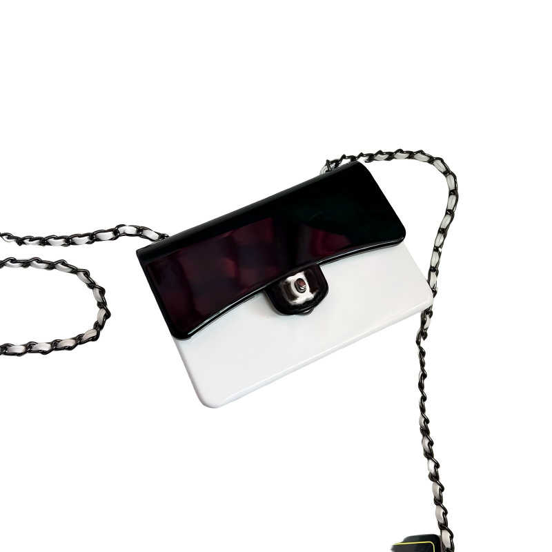 Designer Bags For Women Shoulder Clear Two-Tone Acrylic Small Box Purse Elegant Evening Clutch With Fixed Chain For Wedding Banquet
