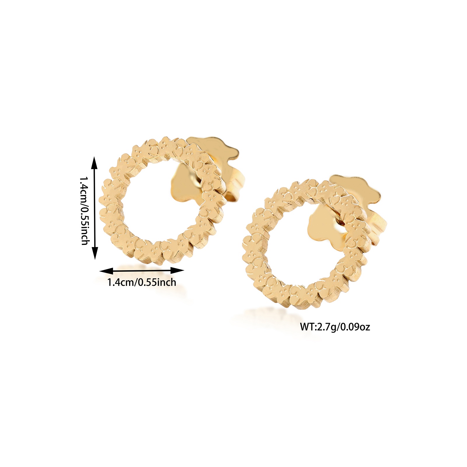 Hot Fashion Women Men Silver Rose Gold Stainless Steel Span Cartoon Circle Animal Bear Hollow Heart Letter Pearl Stud Earrings Jewelry-image-1107904409