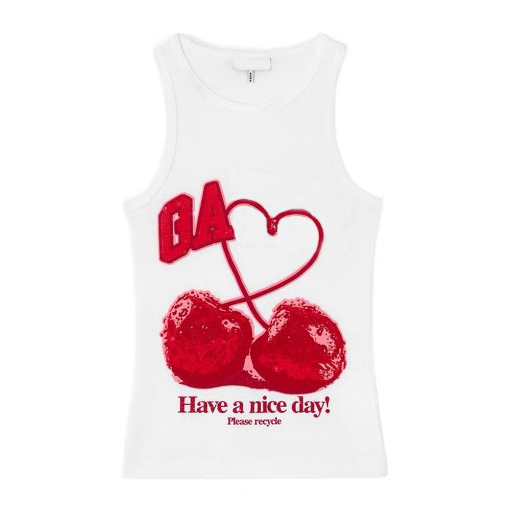 2026 New Niche Designer Cotton Tanks Ganin Summer Classic Style Letter Fruit Print Slim Fit Crew Neck Fashion Camis Women Casual Loose Pullover H-image-996112236