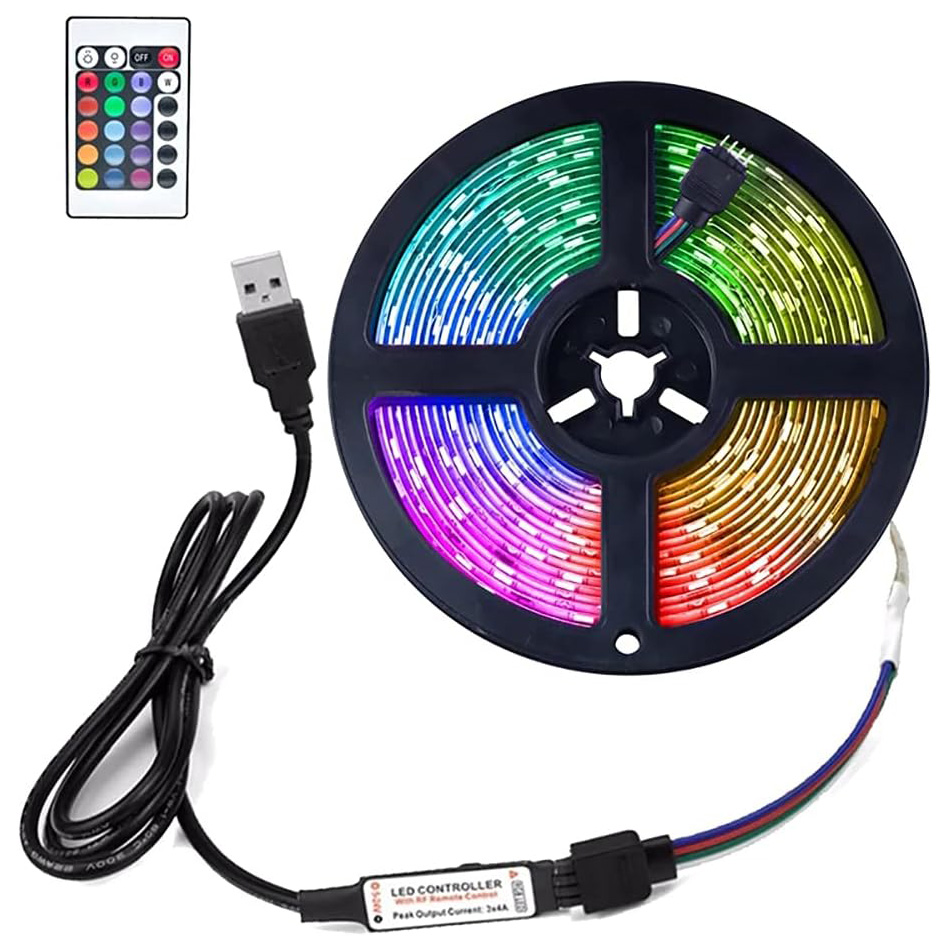 5m RGB Strip Lights 5V USB with 24-Key Remote APP Controller TV Back Lighting Keyboard Backlighting Flexible LED Strip for Home-image-1107961108