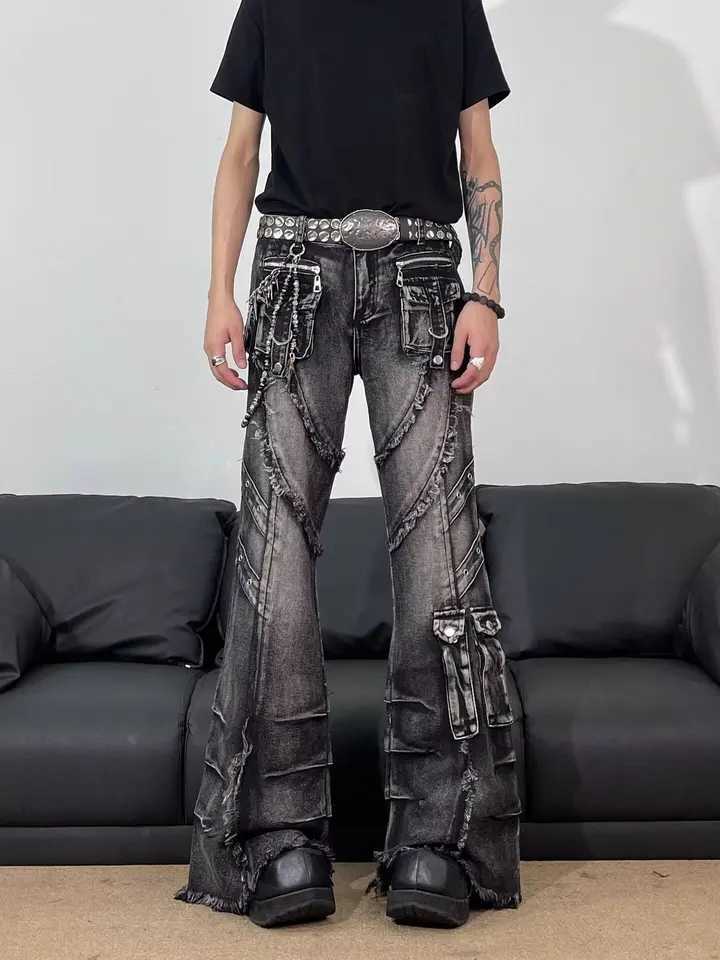 Oversized Pockets Wide Legs Floor Mopping Y2k Mens Jeans Hip Hop Black Ripped Baggy Jeans Harajuku Gothic Pants StreetwearT260527