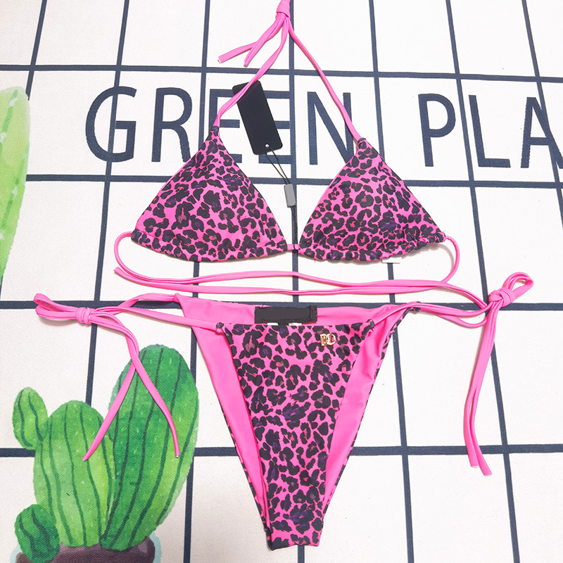 Designer Leopard Bikini Set Women Sexy Halter Swimwear Padded Push Up Split Swimsuit Summer Beach Holiday Diving Triangle Bikinis-image-856255176