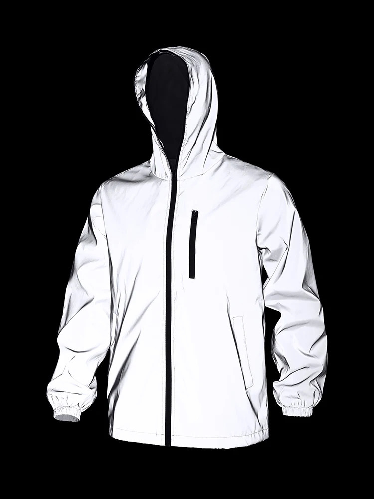 Spring Mens Reflective Clothes Windproof Night Running Hoodie Jacket Glowing Safe Jacket Street Dance Hip Hop Streetwear 260526BJ